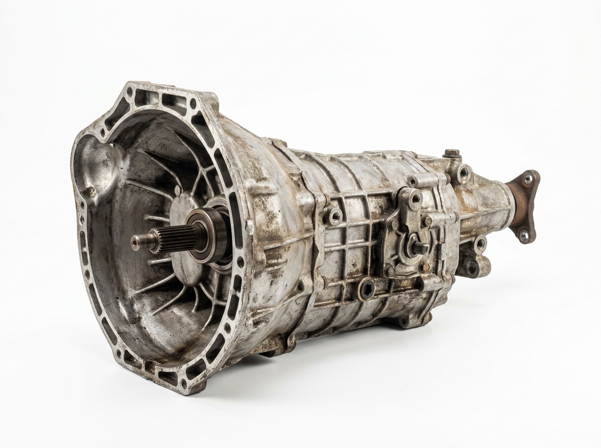 Used Nissan manual gearbox photographed in workshop